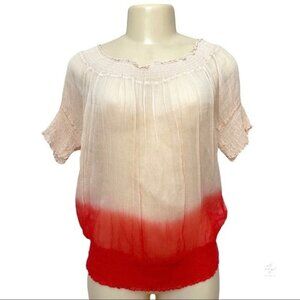 Y2K Bebe Off The Shoulder Silk New Rio‎ Red Ombré Tie Dye Open Back Gauze Top